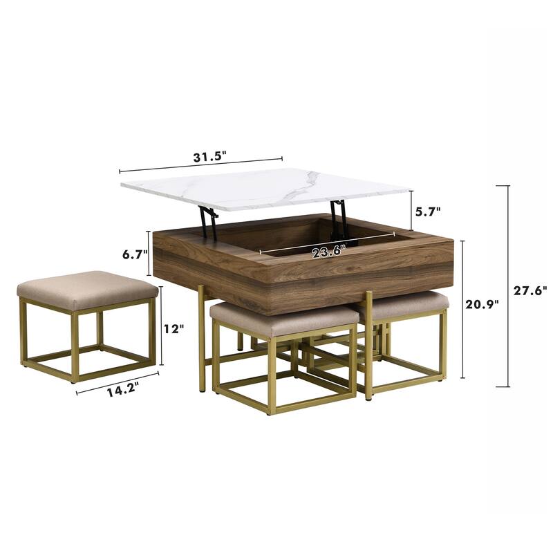 Modern Square Lift Top Coffee Table Set