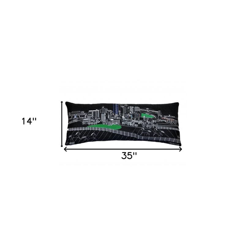 HomeRoots 35" Black Lexington Nighttime Skyline Lumbar Decorative Pillow