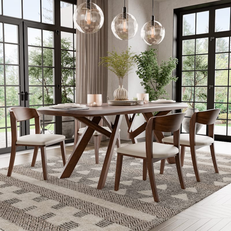 Furniture of America Abigail VI Mid-Century Modern 5-Piece Walnut Solid Wood Dining Set - Rich Walnut