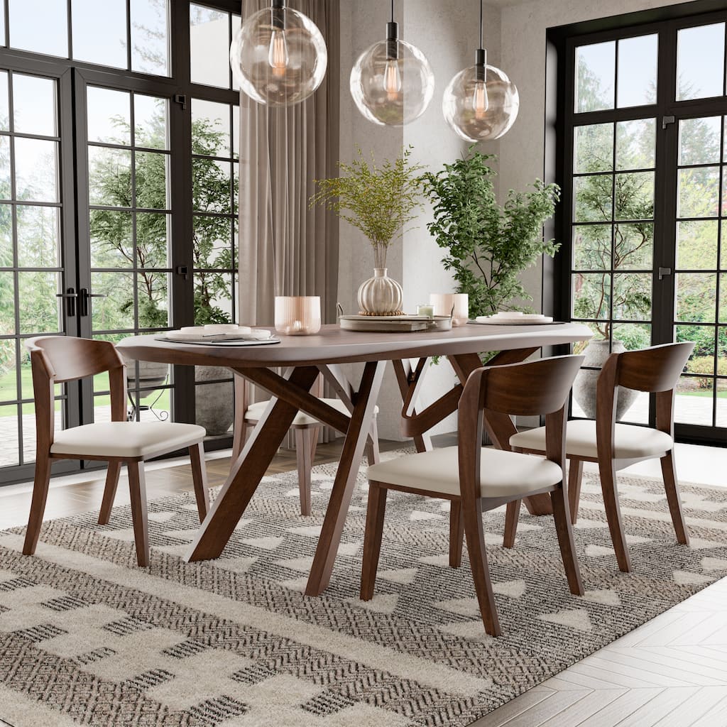 Furniture of America Abigail VI Mid-Century Modern 5-Piece Walnut Solid Wood Dining Set