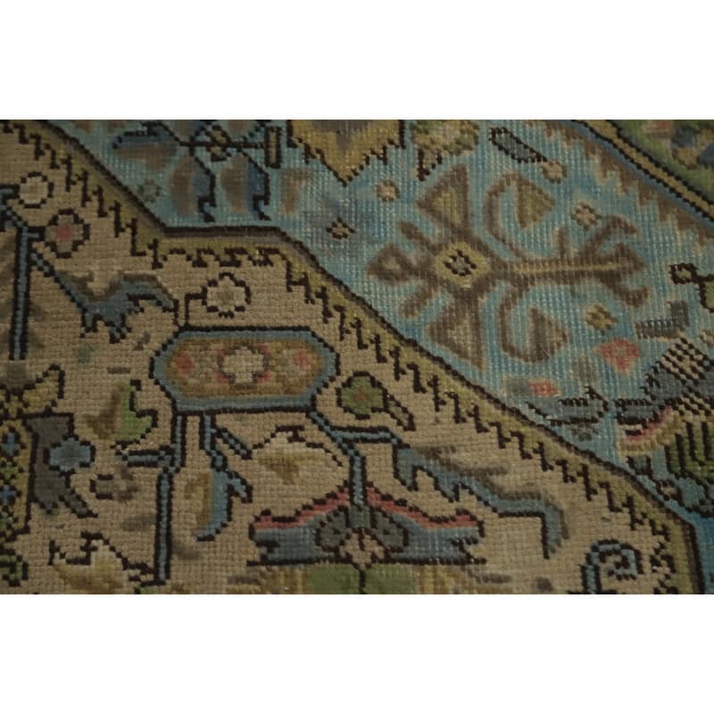 Hand Knotted Oriental 100% Wool Carpet Traditional Medallion Beige & Ivories Tabriz Area Rug - 9' 4'' X 6' 5''