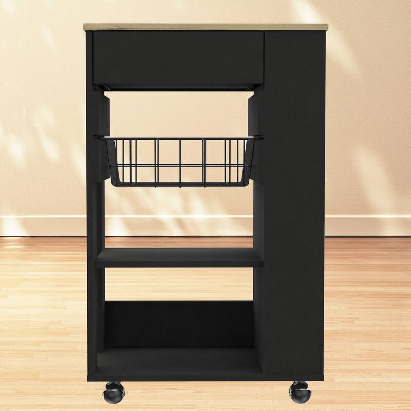 Sonex Kitchen Cart with 2 Shelves, Drawer (15.5"W x 4.7"H), Rack, and Locking Casters, Black/Oak - Black