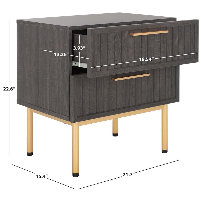 SAFAVIEH Home Axelle 2 Drawer Nightstand - Distressed Black/Gold