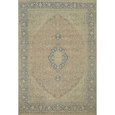 Hand Knotted Oriental 100% Wool Carpet Traditional Floral Pink Kerman Area Rug - 12' 6'' X 9' 10''