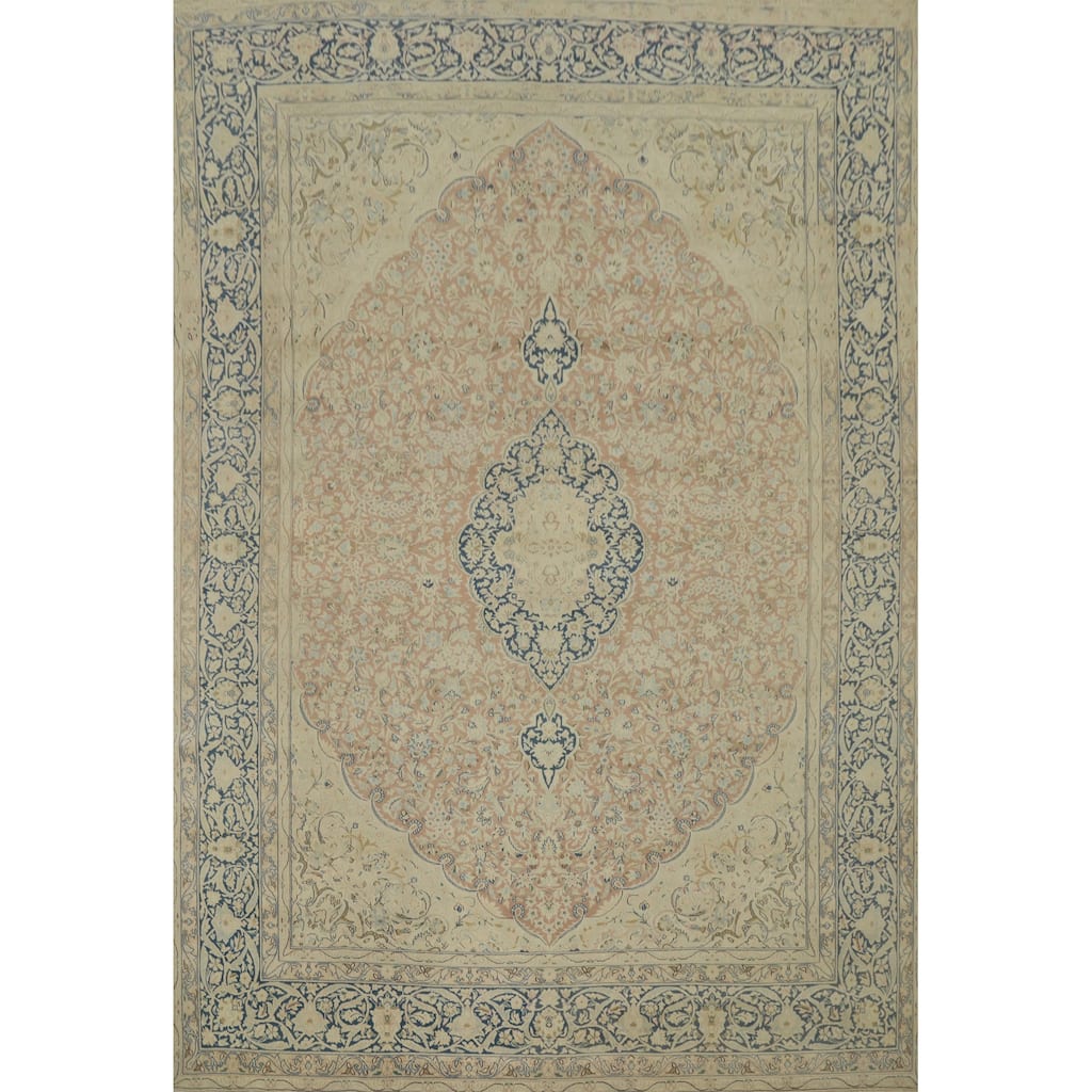Hand Knotted Oriental 100% Wool Carpet Traditional Floral Pink Kerman Area Rug - 12' 6'' X 9' 10''