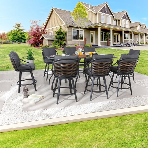 Patio Festival 11Piece Patio Bar Height Dining Set with Grey Cushions Bed Bath & Beyond