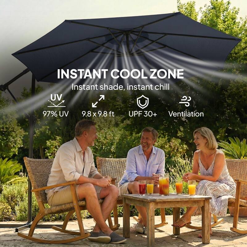 Outsunny 10 ft Offset Patio Umbrella with Cover, Round Hanging Cantilever Umbrella with 6-Position 360° Rotation, Sky Blue