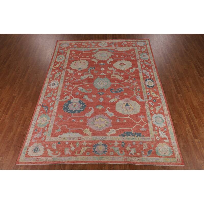 All-Over Orange Oushak Vegetable Dye Area Rug Handmade Wool Carpet - 8'11"x 11'8"