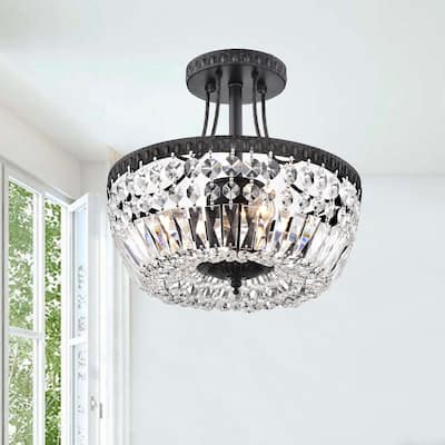 Jessica Crystal Basket 3-light Antique Black Flush Mount Chandelier