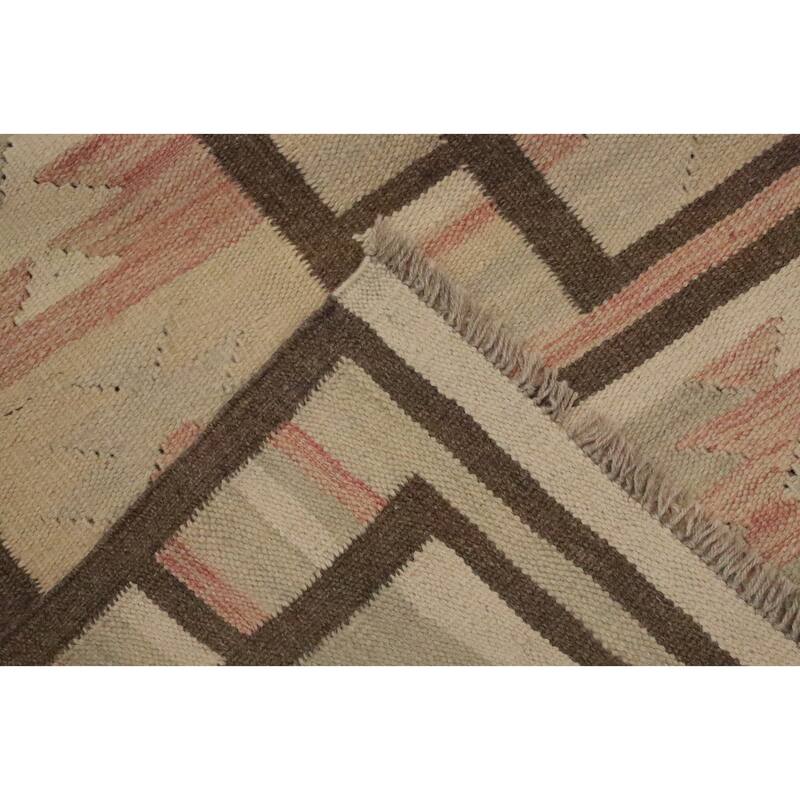 Hand Woven Oriental 100% Wool Carpet Southwestern Tribal Beige & Ivories Kilim Area Rug - 8' 8'' X 5' 10''