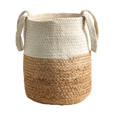12.5" Handmade Natural Jute and Cotton Basket - 9'6" x 13'6"