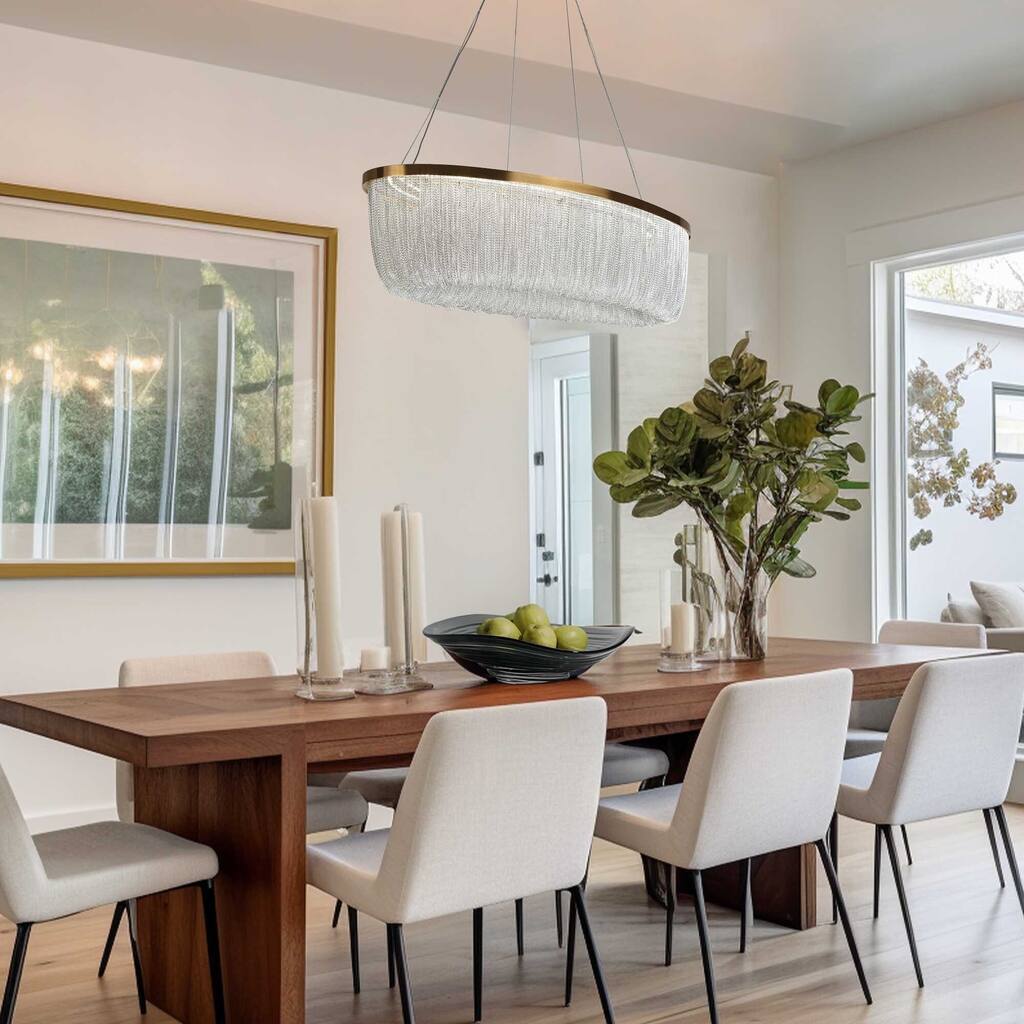 Modern Gold LED Fringe Chandelier for Kitchen Island Dining Room