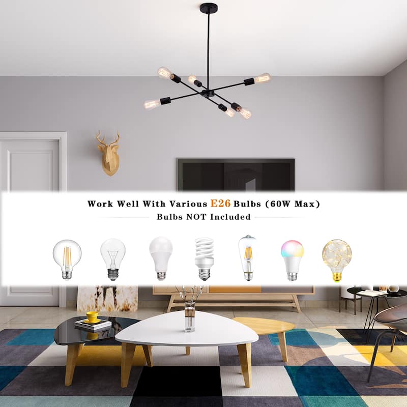 Modern 6-Light Sputnik Linear Chandelier, Modern Sputnik Sphere Chandelier for Dining Room Living Room Bedroom Kitchen