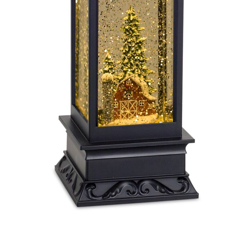 10.5" Pre-Lit Matte Barn Lantern Christmas Snow Globe
