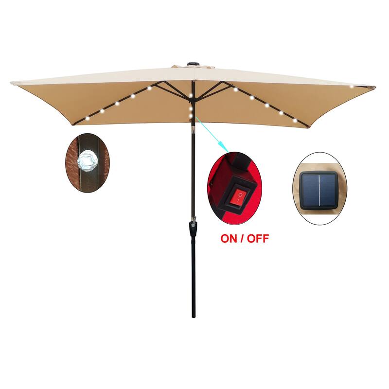 Rectangular Patio Solar LED Lighted Outdoor Market Umbrellas