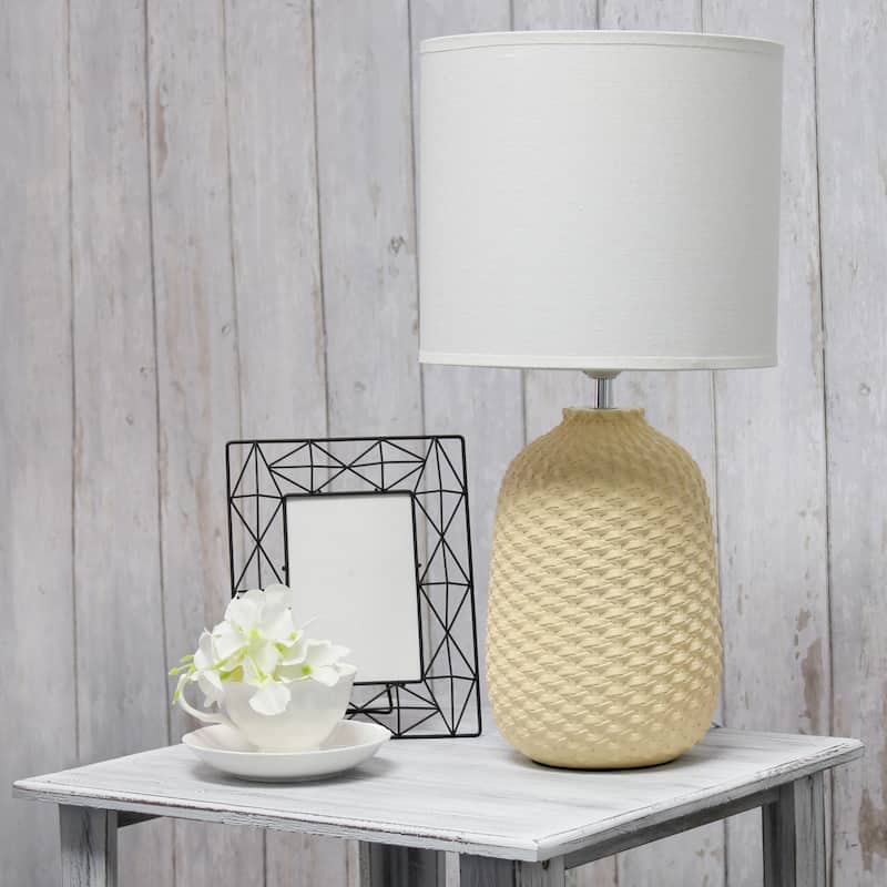 Tall Ceramic Purled Texture Bedside Table Desk Lamp with Drum Shade - 20.5" - Yellow and White