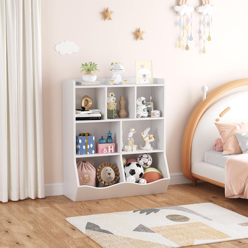 Toy Storage Cabinet Multi Shelf Bookcase for Kid's Bedroom - 11.8"D x 36"W x 42.5"H