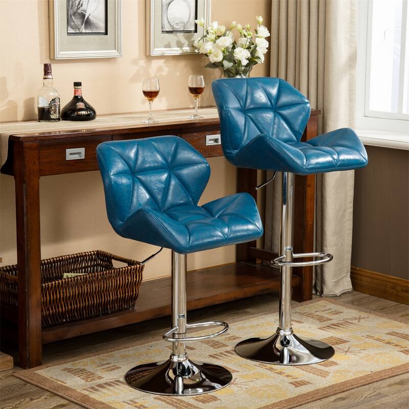 Contemporary Tufted Adjustable Height Hidraulic Bar Stools, Set of 2