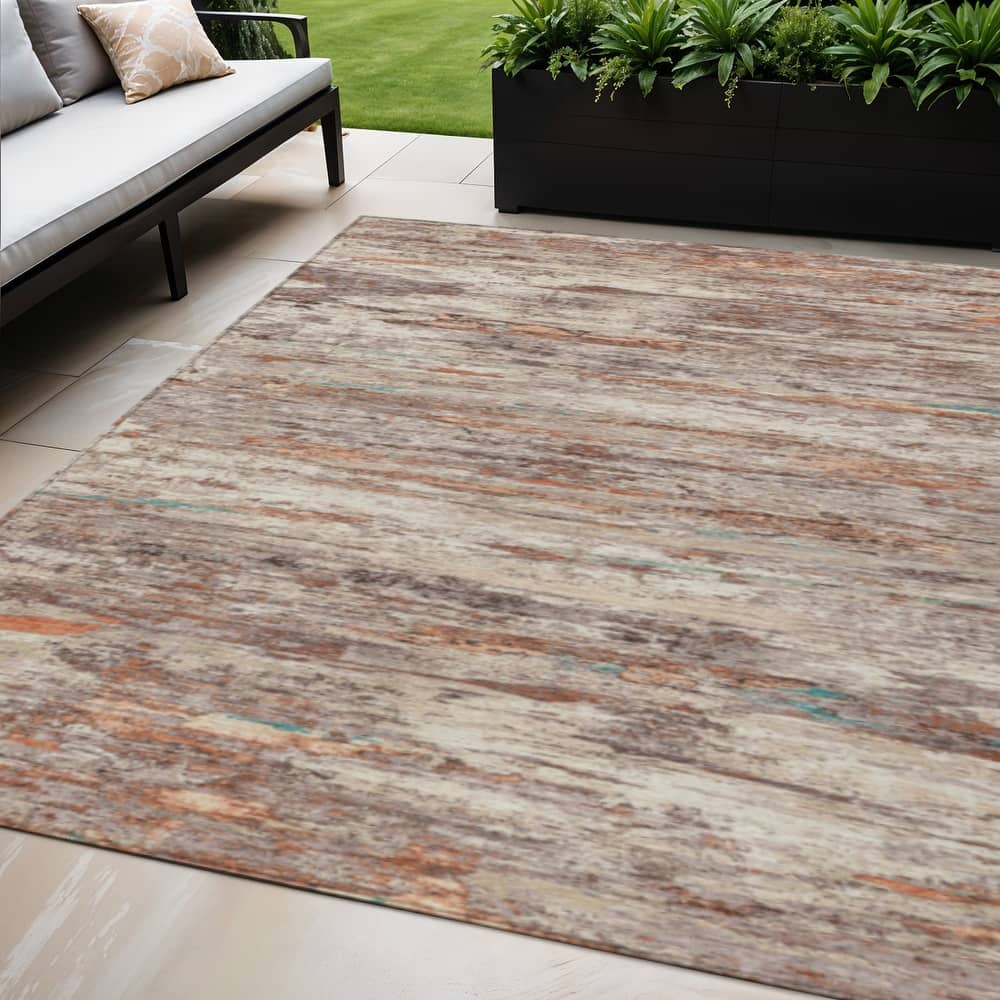 HomeRoots Abstract Transitional Rectangle Outdoor Rug
