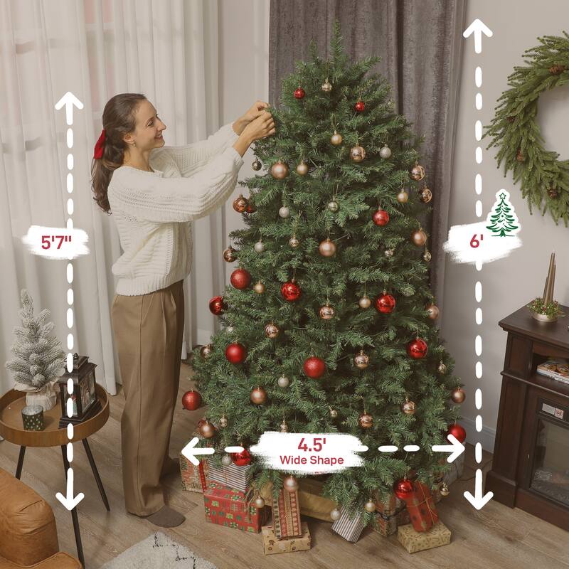 HOMCOM 6ft Smart Prelit Xmas Tree: Full-Spectrum RGB, App/Remote, Hinged, Easy Assembly, Green - 6 Foot