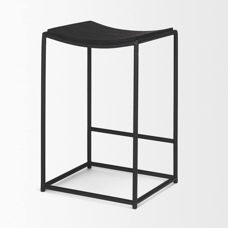 Taniel Textured Black Wood w/ Black Metal Counter Stool - 18.0L x 16.0W x 27.3H