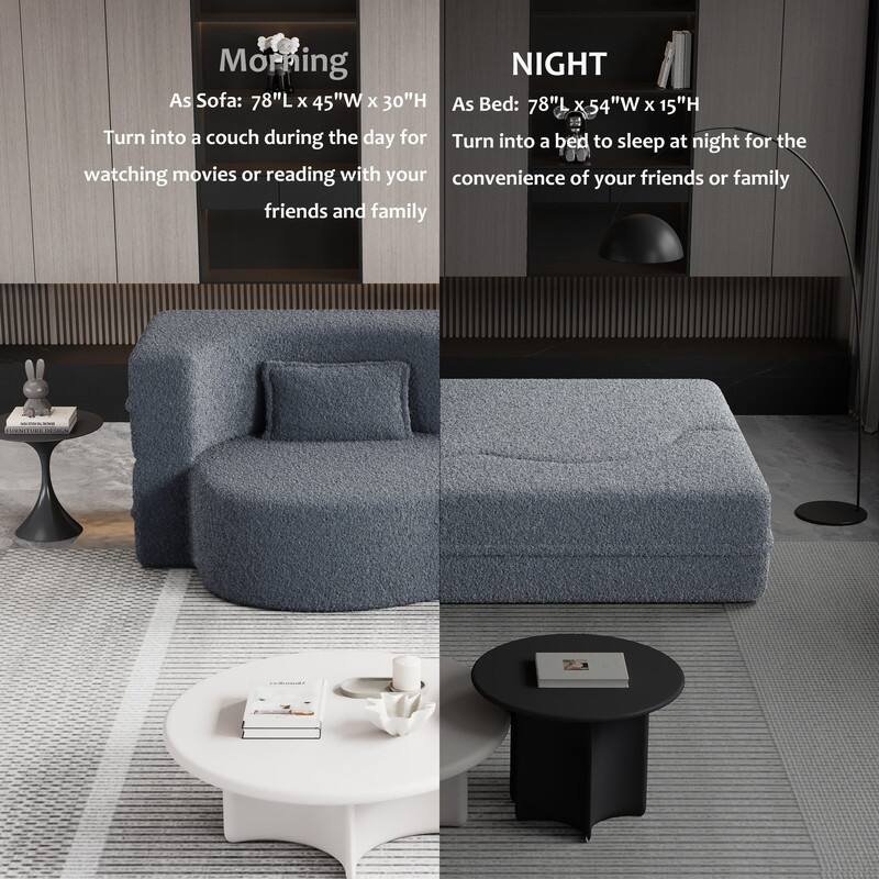Modern Convertible Floor Sofa Bed - Full Size Foldable Sleeper with Memory Foam, 2 Pillows & No Assembly Needed