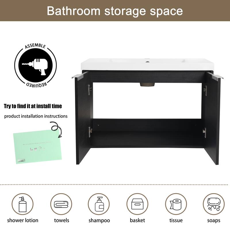 Malwee 24"/30" Floating Bathroom Vanity, Modern Wall Mounted Bathroom Vanity with Resin Sink and Soft Close Door