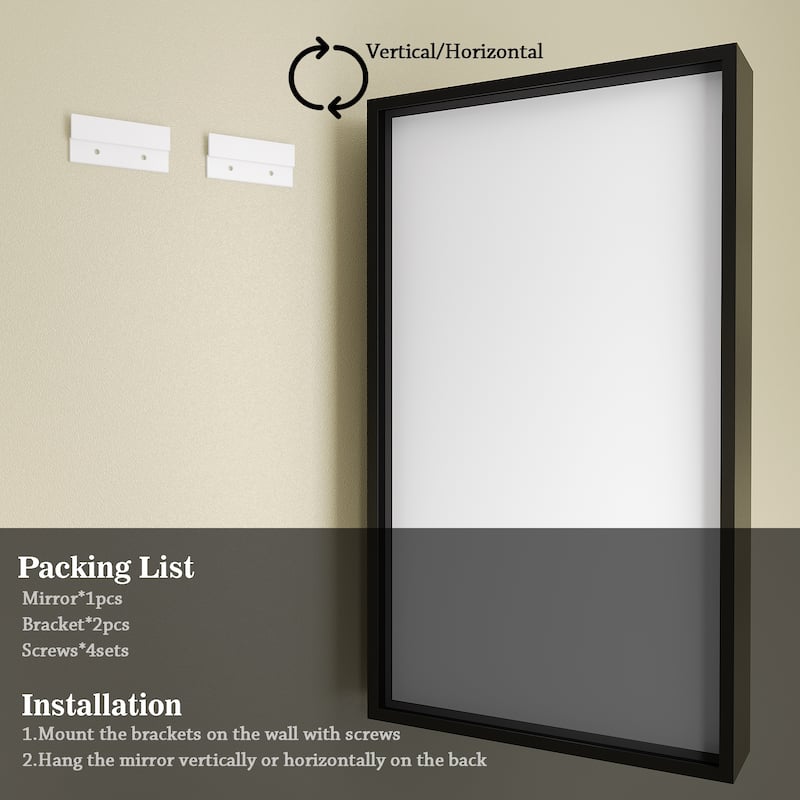 Tempered Glass and Metal Framed French Cleat Mounted Wall Bathroom / Vanity Mirror