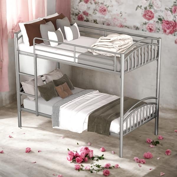 slide 2 of 45, Modren Twin Over Twin Metal Bunk Bed,Divided into Two Twin Beds With Steel Construction for Bedroom
