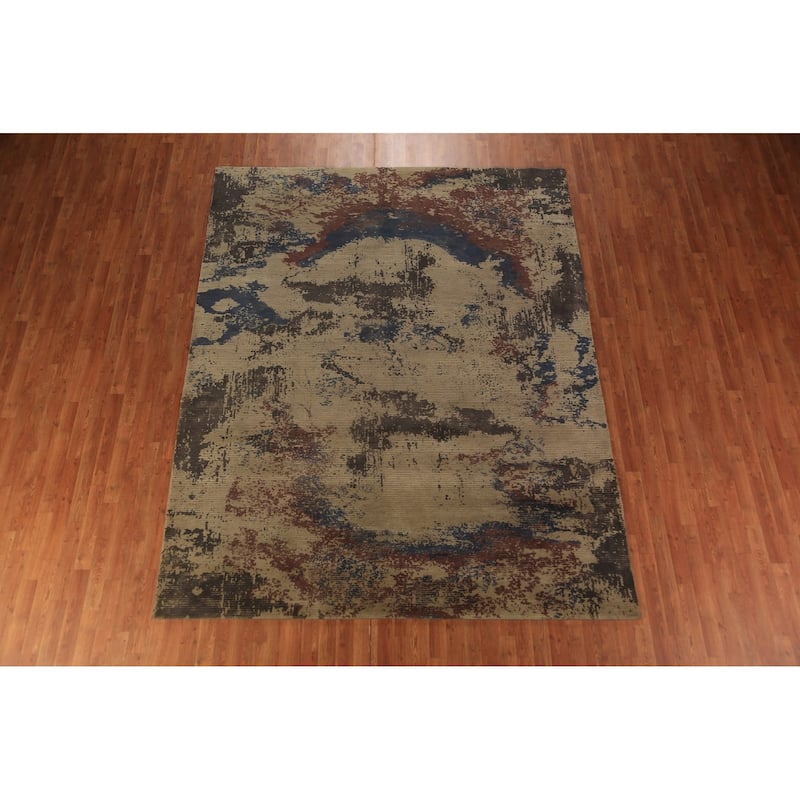 Handmande Abstract Indian Area Rug Handmade Wool Carpet - 7'10"x 9'10"