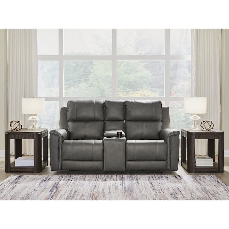 Signature Design by Ashley Burnley Power Reclining Loveseat with Console - 75" W x 41" D x 43" H - Dark Gray