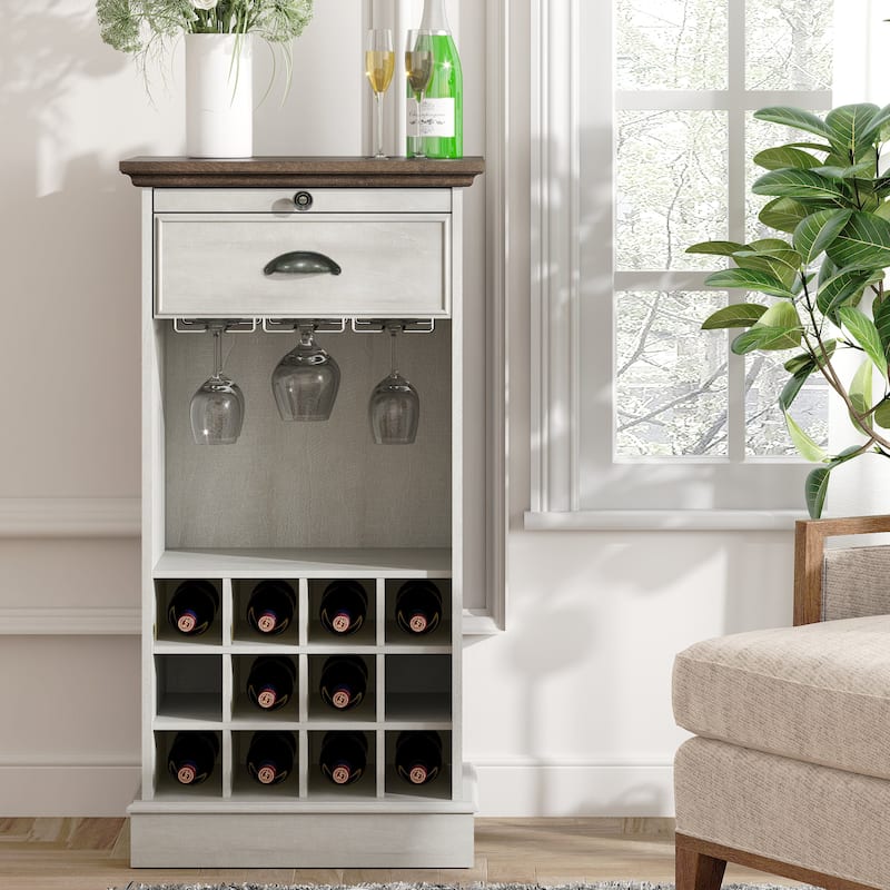 Wine Cabinet with Metal Glass Holder and Wood Lattice Rack - 22" in Width