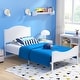 preview thumbnail 3 of 7, Yoneston Twin Bed Frame Kids Metal Platform with Wood Headboard for Teen, White