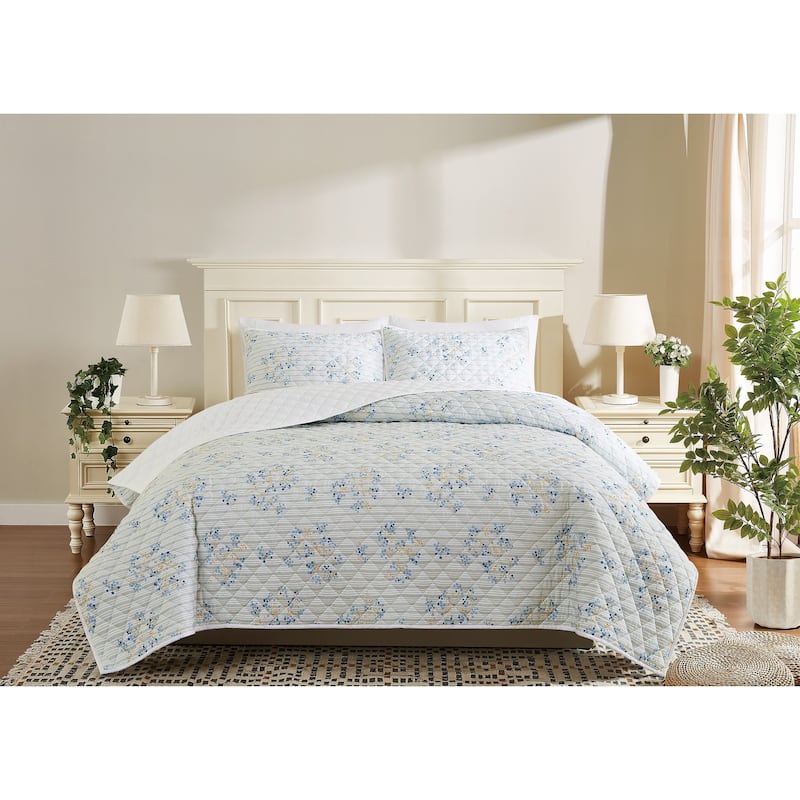 Cottage Classics Emma Floral Quilt Set - Blue/Green - Twin - Twin XL