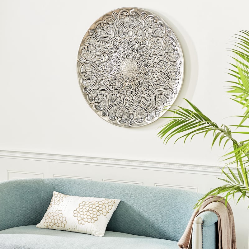 Metal Plate Home Wall Decor with Embossed Details - Silver - Roche River Decor