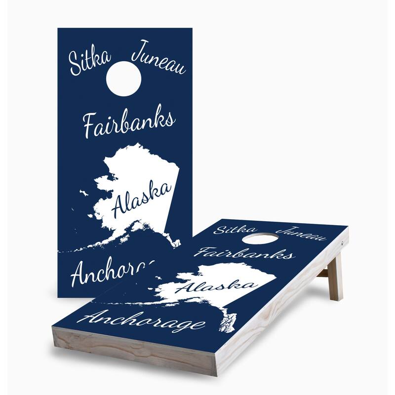 Alaska State Pride Corn Hole Board Set w Case & Lights - 16 Years and Up
