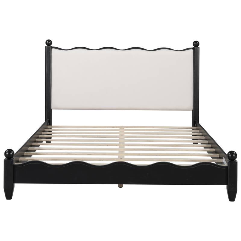 Wood Platform Bed with Upholstered Headboard by Harper&Bright Designs