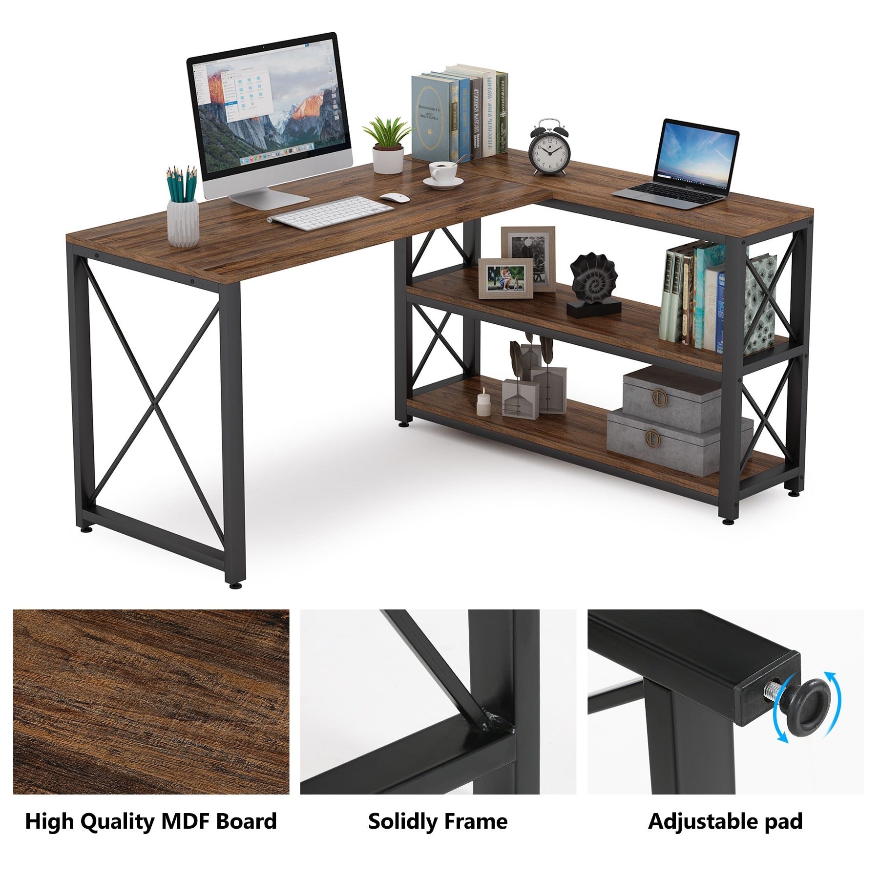 Computer Desk Laptop PC Study Table Workstation with Shelf Adjustable Feet Pads 