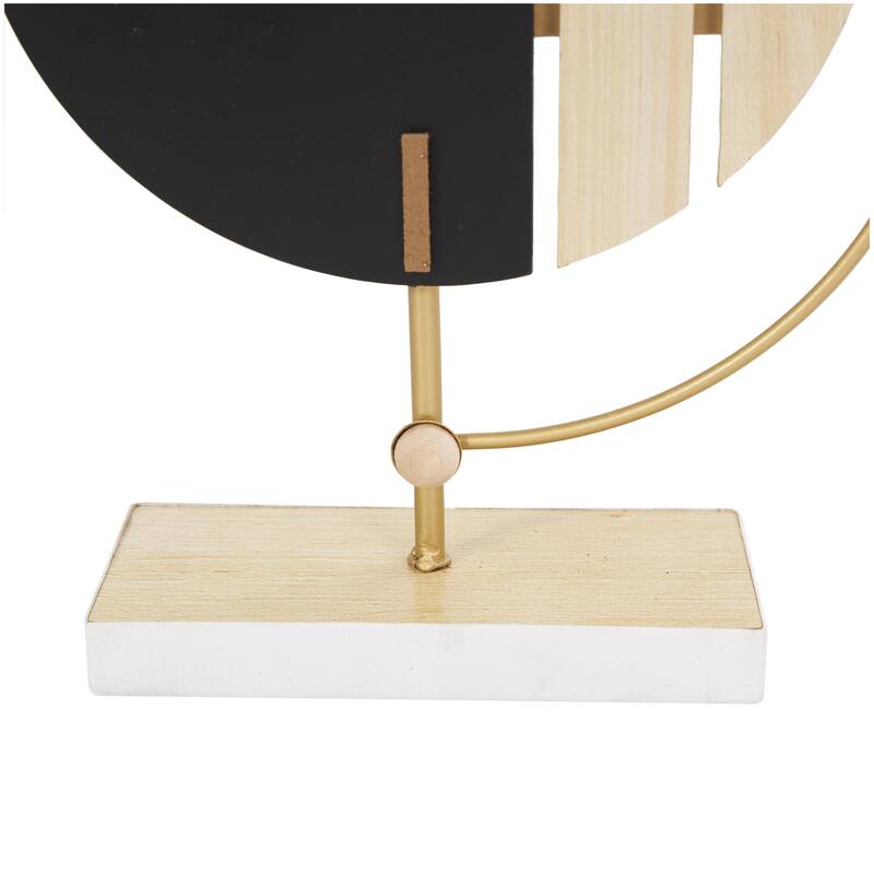 Wooden Geometric Two-Toned Decorative Clock with Wood Accents and Gold Semicircle Frame - Black - CosmoLiving by Cosmopolitan