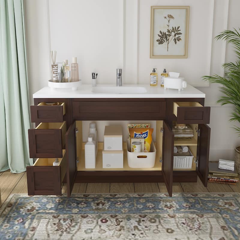 Vanity Art 54" Oak Freestanding Bathroom Vanity Cabinet without Top