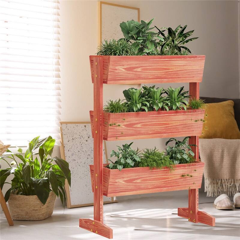 Vertical Raised Garden Bed with 3 Containers, Elevated Freestanding Herb Planter Box Growing Vegetable, Strawberry, Flower