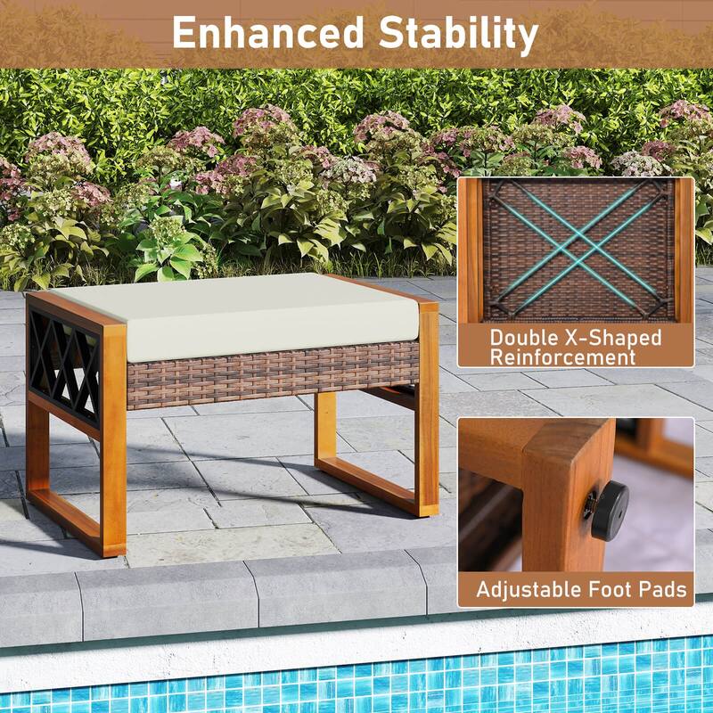 Costway 2 PCS PE Rattan Wicker Ottomans Outdoor Patio Footstools - Mix Brown+Beige - See Details
