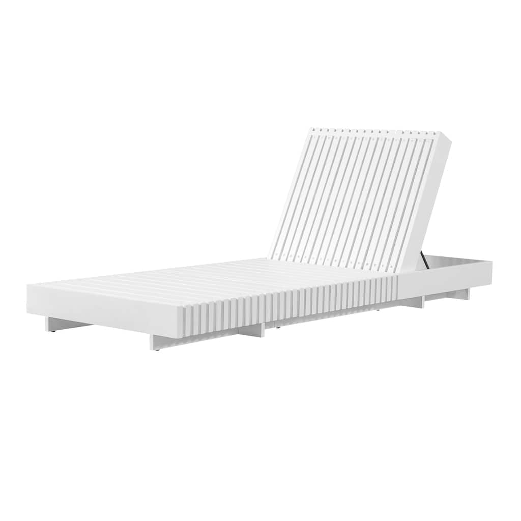 Roomfitters White Acacia Wood Outdoor Chaise Lounge, Adjustable Reclining Sun Lounger, Luxury Slatted Patio Daybed Set