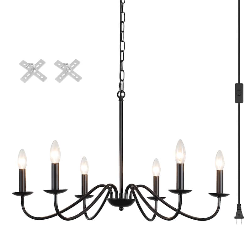 6-Light 27.55-inch Chandeliers with Plug in Cord for Bedroom Living Room