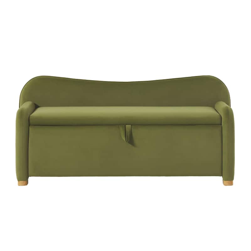 Walker Edison Modern Upholstered Curved Bench with Hidden Storage