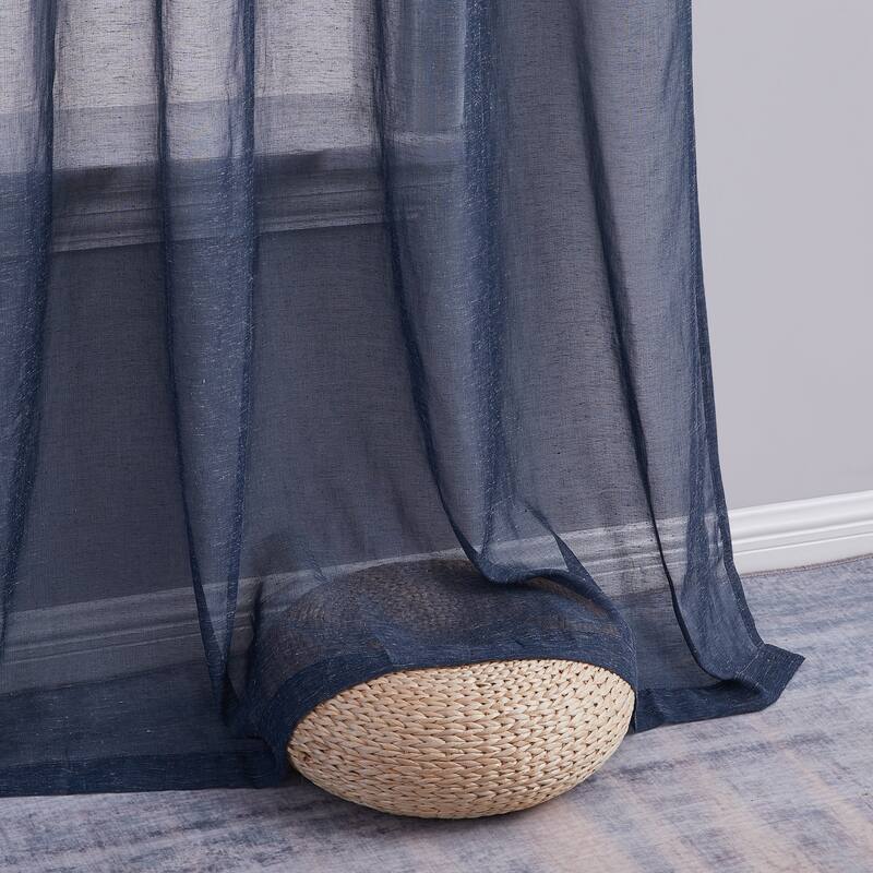HLC.me Sierra Burlap Flax Linen Semi Sheer Light Filtering Transparent Window Grommet Thick Curtains Panels - Set of 2