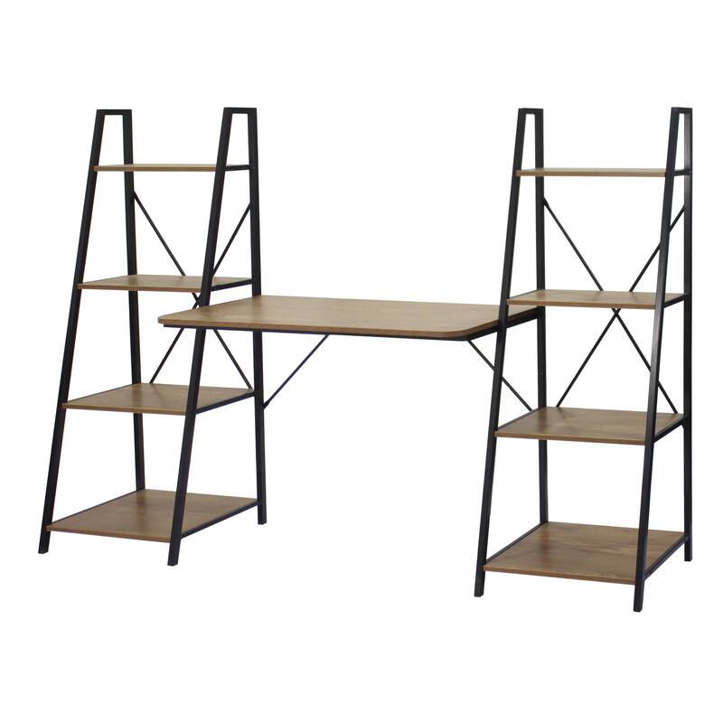 Davee Furniture Walnut Writing Desk with 2 Bookshelves