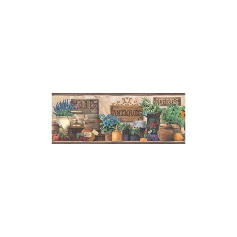 Chesapeake Marché Green Antique Herbs Portrait Border - 6in x 180in x 0.025in