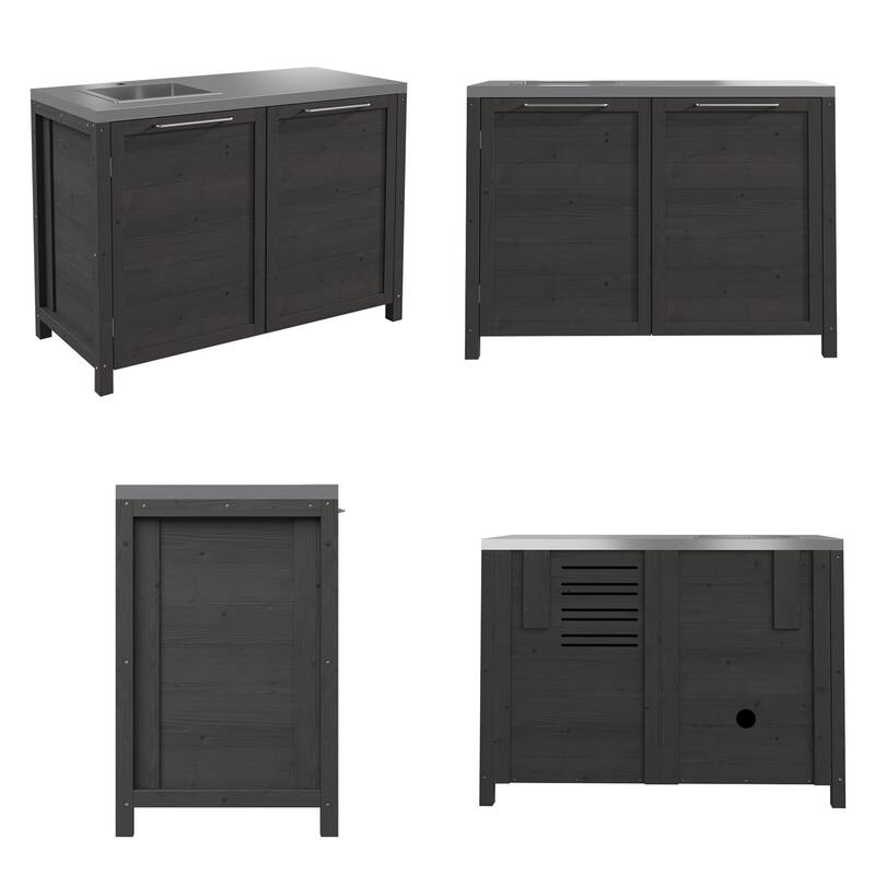 Modular Outdoor Kitchen Island Set, 100% Solid Wood BBQ Cabinet , Patio Kitchen Bar Table