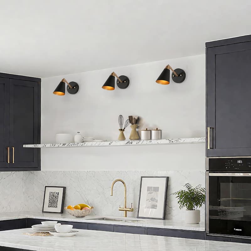 Modern Black Gold 1-Light Metal Wall Sconce Dimmable Bathroom Vanity Light - 4 " W × 14.5 " L × 9 " H